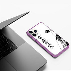 Чехол iPhone 11 Pro матовый Black clover чёрный клевер вертикальная надпись, цвет: 3D-фиолетовый — фото 2