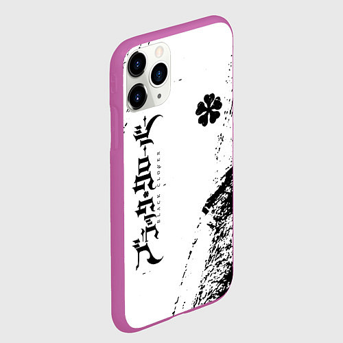 Чехол iPhone 11 Pro матовый Black clover чёрный клевер вертикальная надпись / 3D-Фиолетовый – фото 2