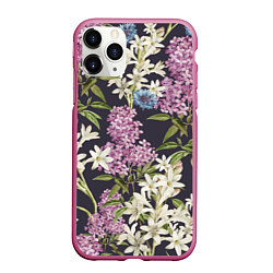 Чехол iPhone 11 Pro матовый Цветы Розово-Сиреневые, цвет: 3D-малиновый