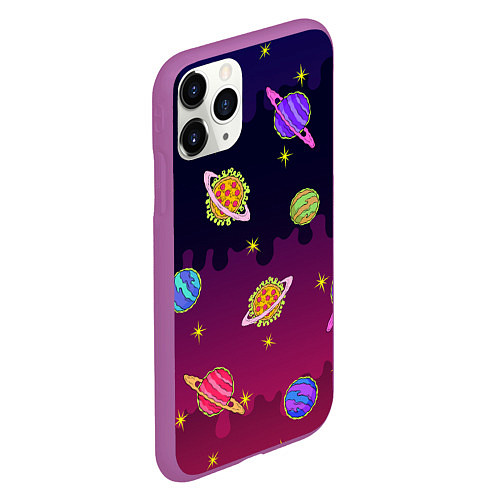 Чехол iPhone 11 Pro матовый Pizza in Space / 3D-Фиолетовый – фото 2