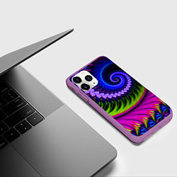 Чехол iPhone 11 Pro матовый Разноцветная неоновая спираль Абстракция Multicolo, цвет: 3D-фиолетовый — фото 2