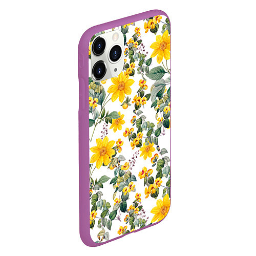 Чехол iPhone 11 Pro матовый Цветы Жёлтого Цвета / 3D-Фиолетовый – фото 2