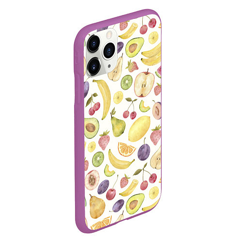 Чехол iPhone 11 Pro матовый Ассорти Ягод и Фруктов / 3D-Фиолетовый – фото 2