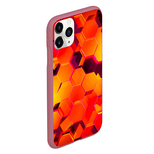 Чехол iPhone 11 Pro матовый НЕОНОВЫЕ ГРАДИЕНТНЫЕ 3D гексаэдры / 3D-Малиновый – фото 2