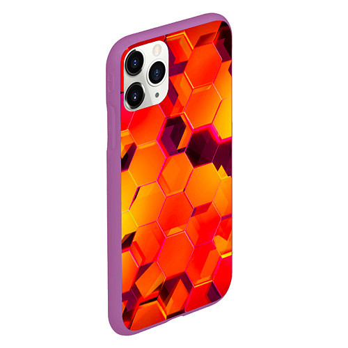 Чехол iPhone 11 Pro матовый НЕОНОВЫЕ ГРАДИЕНТНЫЕ 3D гексаэдры / 3D-Фиолетовый – фото 2