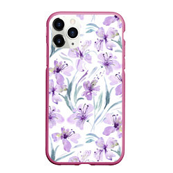 Чехол iPhone 11 Pro матовый Цветы Фиолетовые Нарисованные Акварелью, цвет: 3D-малиновый