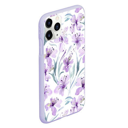 Чехол iPhone 11 Pro матовый Цветы Фиолетовые Нарисованные Акварелью / 3D-Светло-сиреневый – фото 2