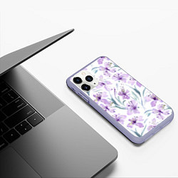 Чехол iPhone 11 Pro матовый Цветы Фиолетовые Нарисованные Акварелью, цвет: 3D-светло-сиреневый — фото 2