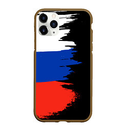 Чехол iPhone 11 Pro матовый Российский триколор на темном фоне, цвет: 3D-коричневый