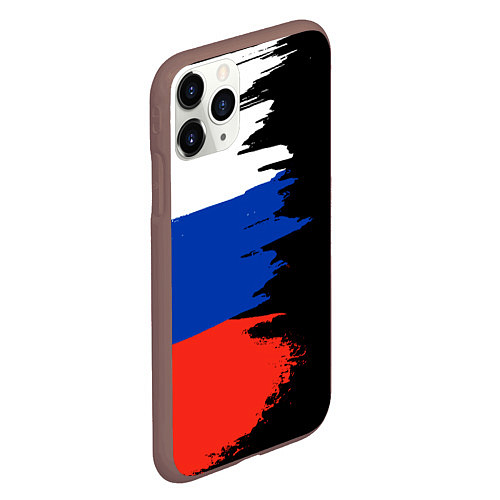 Чехол iPhone 11 Pro матовый Российский триколор на темном фоне / 3D-Коричневый – фото 2