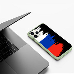 Чехол iPhone 11 Pro матовый Российский триколор на темном фоне, цвет: 3D-салатовый — фото 2