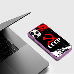 Чехол iPhone 11 Pro матовый Ссср - серп и молот - крапинки, цвет: 3D-фиолетовый — фото 2