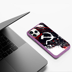 Чехол iPhone 11 Pro матовый USSR - СССР - СЕРП И МОЛОТ - КРАСКА, цвет: 3D-фиолетовый — фото 2