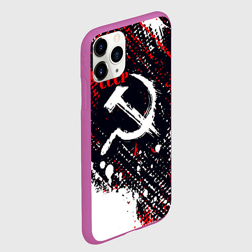 Чехол iPhone 11 Pro матовый USSR - СССР - СЕРП И МОЛОТ - КРАСКА / 3D-Фиолетовый – фото 2