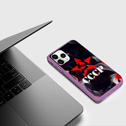 Чехол iPhone 11 Pro матовый Ссср - серп и молот - звезда - пламя, цвет: 3D-фиолетовый — фото 2