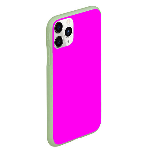 Чехол iPhone 11 Pro матовый Однотонный розовый неоновый Пион / 3D-Салатовый – фото 2