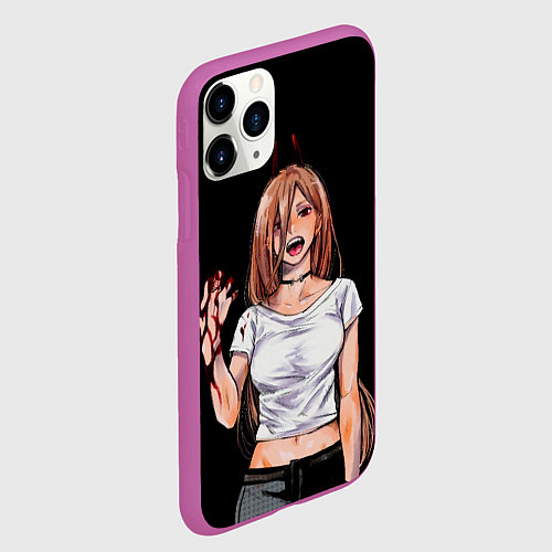 Чехол iPhone 11 Pro матовый ПАУЭР ИЗ ЧЕЛОВЕК БЕНЗОПИЛА CHAINSAW MAN / 3D-Фиолетовый – фото 2