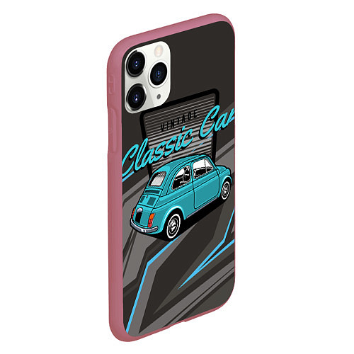 Чехол iPhone 11 Pro матовый Classic blue retro car / 3D-Малиновый – фото 2