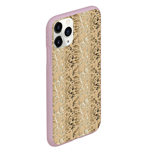 Чехол iPhone 11 Pro матовый Бежевые абстрактные узоры / 3D-Розовый – фото 2