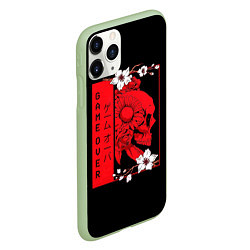Чехол iPhone 11 Pro матовый Игра Окончена Красный Череп, цвет: 3D-салатовый — фото 2