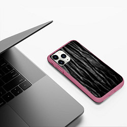 Чехол iPhone 11 Pro матовый Полосы чорные серые роизвольные random black strip, цвет: 3D-малиновый — фото 2