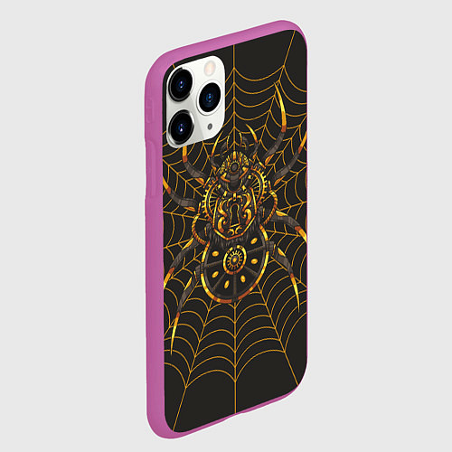 Чехол iPhone 11 Pro матовый Стимпанк паук в паутине / 3D-Фиолетовый – фото 2