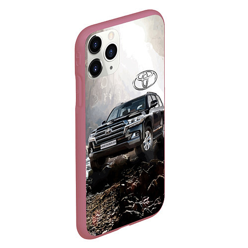 Чехол iPhone 11 Pro матовый Toyota Land Cruiser 200 в пещере со скальными рису / 3D-Малиновый – фото 2