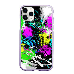 Чехол iPhone 11 Pro матовый Разноцветные пятна краски на черном фоне