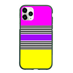 Чехол iPhone 11 Pro матовый Яркие неоновые полосы в сочетании с черно-белыми п