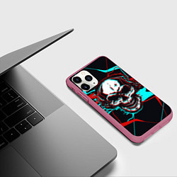 Чехол iPhone 11 Pro матовый Глитч череп, цвет: 3D-малиновый — фото 2