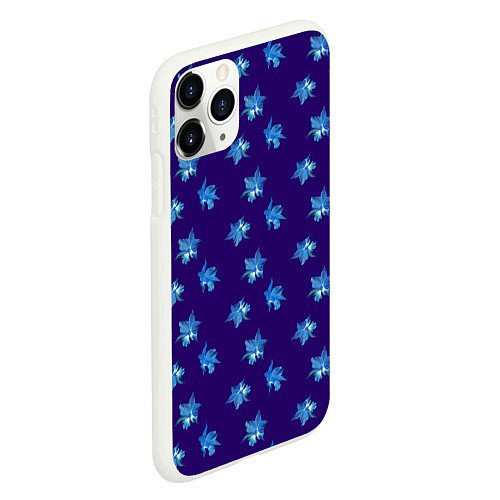 Чехол iPhone 11 Pro матовый Цветы Фиолето-Белые Гибискус На Синем Фоне / 3D-Белый – фото 2