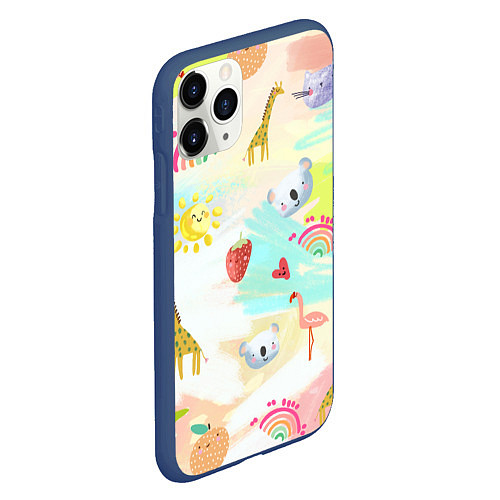 Чехол iPhone 11 Pro матовый Красочные животные / 3D-Тёмно-синий – фото 2