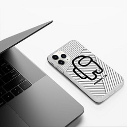 Чехол iPhone 11 Pro матовый Символ Among Us на светлом фоне с полосами, цвет: 3D-белый — фото 2