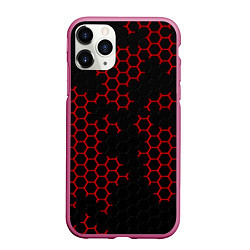 Чехол iPhone 11 Pro матовый НАНОКОСТЮМ Black and Red Hexagon Гексагоны