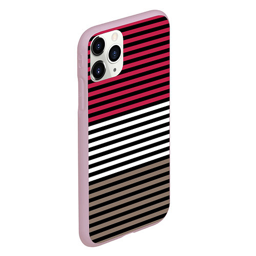 Чехол iPhone 11 Pro матовый Красно-коричневый полосатый узор / 3D-Розовый – фото 2