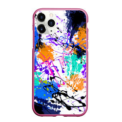 Чехол iPhone 11 Pro матовый Брызги и мазки разноцветных красок на белом фоне, цвет: 3D-малиновый