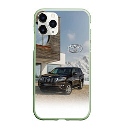 Чехол iPhone 11 Pro матовый Тoyota Land Cruiser Prado у горного коттеджа Mount, цвет: 3D-салатовый