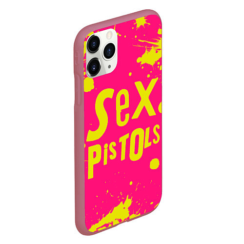 Чехол iPhone 11 Pro матовый Sex Pistols Yellow Logo / 3D-Малиновый – фото 2