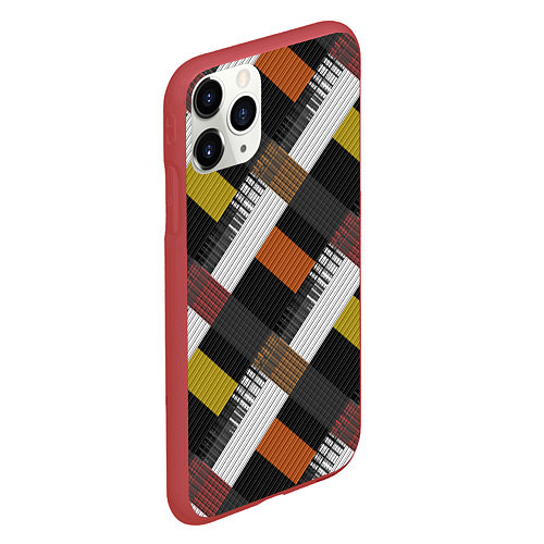 Чехол iPhone 11 Pro матовый Коричнево-горчичный с серым полосатый пэчворк / 3D-Красный – фото 2