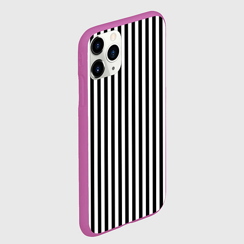 Чехол iPhone 11 Pro матовый ПОЛОСКИ ЧЕРНО-БЕЛЫЙ / 3D-Фиолетовый – фото 2