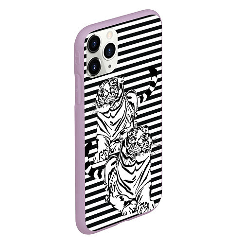 Чехол iPhone 11 Pro матовый Боевой тигр / 3D-Сиреневый – фото 2