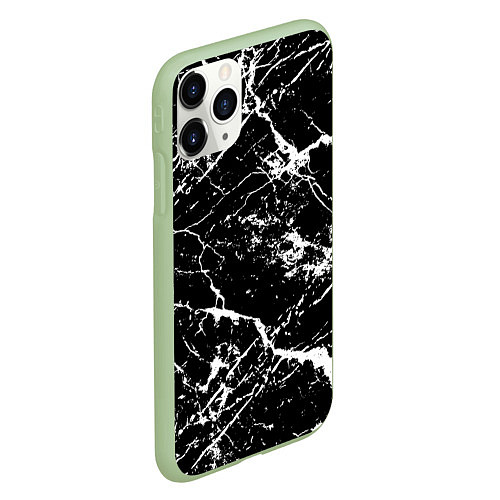 Чехол iPhone 11 Pro матовый Текстура чёрного мрамора Texture of black marble / 3D-Салатовый – фото 2