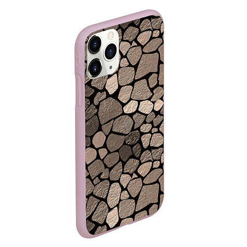 Чехол iPhone 11 Pro матовый Черно-коричневая текстура камня / 3D-Розовый – фото 2