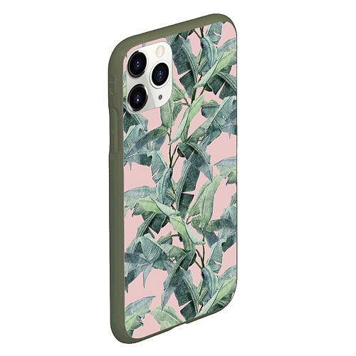 Чехол iPhone 11 Pro матовый Листья Пальм Нарисованные Карандашом / 3D-Темно-зеленый – фото 2