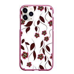 Чехол iPhone 11 Pro матовый Розовые цветы вишни на светлом фоне, цвет: 3D-малиновый