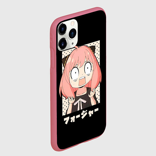 Чехол iPhone 11 Pro матовый Anya Forger Иероглифы / 3D-Малиновый – фото 2