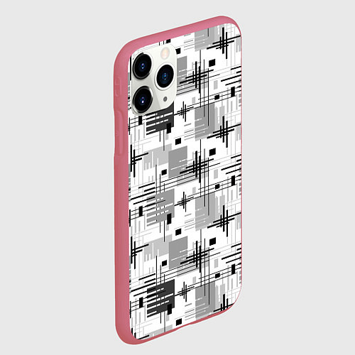 Чехол iPhone 11 Pro матовый Черно белый ретро геометрический узор / 3D-Малиновый – фото 2