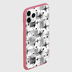 Чехол iPhone 11 Pro матовый Черно белый ретро геометрический узор, цвет: 3D-малиновый — фото 2