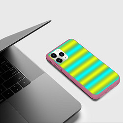 Чехол iPhone 11 Pro матовый Бирюзово-желтые неоновые полосы, цвет: 3D-малиновый — фото 2
