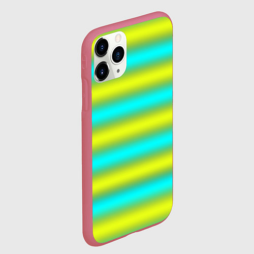 Чехол iPhone 11 Pro матовый Бирюзово-желтые неоновые полосы / 3D-Малиновый – фото 2